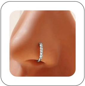 Xduargs Boho CZ Bar Clip sur l'anneau de nez Barre d'argent Faux Clip sur l'anneau de nez Vintage Cristal Manchette Cerceau Anneau de Nez Strass Pas de Piercing Anneau de Nez Bijoux pour Femmes