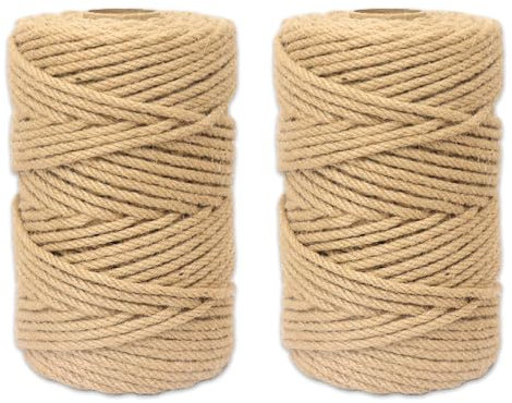 Jute Twine String, 2pcs Natural Jute Garden Rope, 2mm Biodegradable Garden Twine 100M Natural Thin String Rope 2Ply Craft for DIY Crafts Gift Wrapping Bundling Crafts Decoration(Brown)