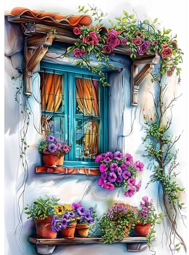 EOBROMD Diamond Painting Kit Completo Paisaje, Flores Pintura de Diamante Adultos, Punto de Cruz Diamante, Cuadro Diamante Art Rhinestones Bordado para Decoración Hogar 30x40 cm