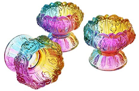 PRETYZOOM 3stücke Teiliges Bunter Glas-kerzenhalter Für Wohnraumdekoration Buddhistischer Butterlampenhalter Mit Künstlerischem Design Dekorativer Langlebiger Und Praktischer Kerzenständer