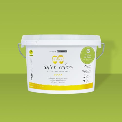 Anton Colors | Premium Kalkfarbe | Freiheit der Natur (helles frisches Grün) | deckt beim 1. Anstrich | Wohngesund & Atmungsaktiv | 7-8m²