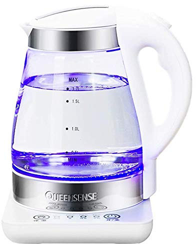 SJHDHDA Hervidores para Agua hirviendo 1850W, hervidor de té de Vidrio de ebullición rápida con iluminación LED, hervidor de Agua para Oficina en casa, protección de ebullición en seco Bpa Learned