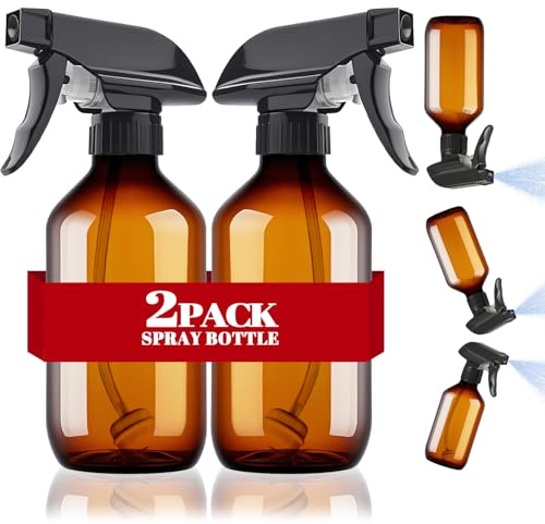 AMORIX Plastic Spray Bottles 2 Pack 360° Water Spray Bottle for Cleaning 10 oz/300 ml Upside Down Spray Bottle Small Mister Squirt Bottle with Adjustable Nozzle for Hair, Cooking, Plant, Pet, Brown