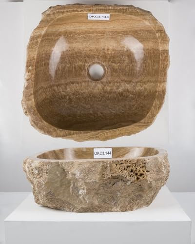50 cm oval Onyx Marmor Waschbecken beige von WOHNFREUDEN - Stein Aufsatzwaschbecken Naturstein Waschbecken Badezimmer Waschbecken Bad Handwaschbecken