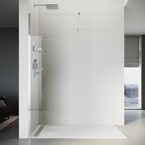 SONNI 90 x 200 cm, Walk in duschvägg med 8 mm glasgolv, dusch, duschskiljevägg glas, badkar