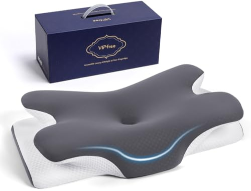 Vipfree Cervical Cooling Ergonomic Pillow with Adjustable Memory Foam for Neck and Shoulder Pain Relief. Orthopaedic Support for Back, Side and Front Sleepers.