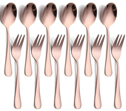 12 pcs Rose Gold Silverware Forks and Spoons for Dinner