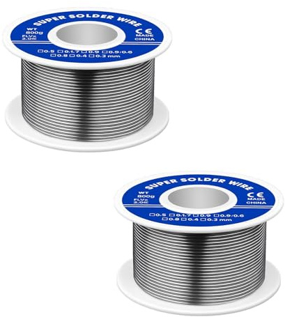 2 Rollos Alambre de Soldadura 0,8mm Sin Plomo - Estaño con Núcleo de Colofonia 50g c/u - Para Electrónica, Reparaciones y DIY