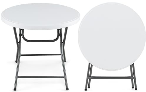GOPLUS Mesa Redonda de 81 cm, Mesa Plegable de Plástico con Tablero de Hdpe, Patas Metálicas Robustas y Patines Antideslizantes, Mesa Baja para Exterior e Interior, Ideal para Picnics, Bodas