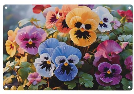 Funny Wall Decor Metal Signs Pansy Flowers Garden Sign Decor Outdoor Hanging Vintage Yard Decorative Aluminum Sign for Farmhouse Home Horror Theme Bar Decor Tin Signs Gifts 8x12 inches