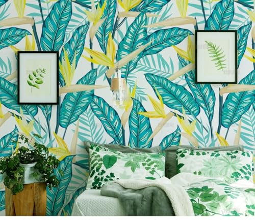 MEIZONGHUOJI Papier Peint Autocollant Feuilles Bananier Bleues 45 * 300Cm Adhesif Pour Meuble Vinyle Papier Peint Autocollant Imperméable Pour Armoires Murs Salon Chambre