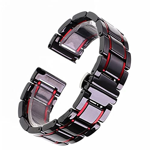 WKWPYCYUH 24mm Universal keramikband Vit Svart Rose Gold Men's and Women's Strap Armband Klockarmband(Black and red,23mm)