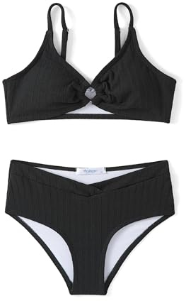Arshiner Fille Ensemble Bikini Côtelé Enfants Été Deux Pièces Unicolore Maillots Bain Surf Bustier et Slip Tankini Bikini pour Filles 7-15 Ans