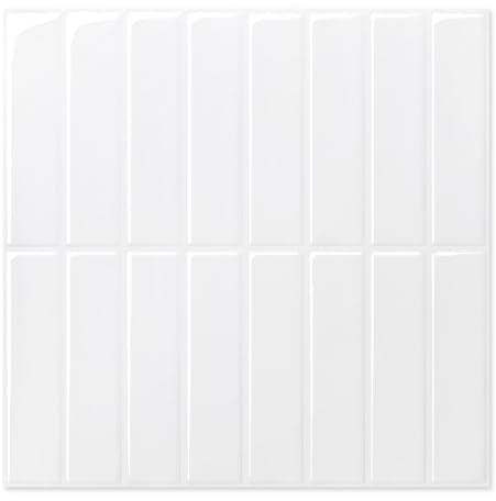 COMSTICKC Azulejos Adhesivos Blanco, Línea Recta Vertical, 10 Piezas 30.5x30.5 cm, Azulejos Autoadhesivos 3D, Baldosas Adhesivas de Vinilo para Salpicadero en Cocina y Baño, Impermeables, Extraíble