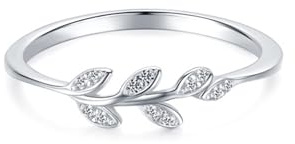 Epinki Verlobungsring 9 Karat 375 Weißgold, Blatt Freundschaftsringe mit Diamant, Pärchen Ringe 9K Gold Echt Goldschmuck, Gr.57 (18.1)