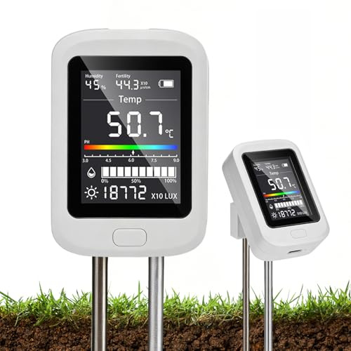 6-in-1 Bodenmessgerät mit Typ-C, Feuchtigkeitsmesser Pflanzen für Garten | Bodenfeuchtesensor dient zur Messung von Bodenfeuchte,Bodenfruchtbarkeit,PH Wert,Temperatur,Lichtintensität,Luftfeuchtigkeit