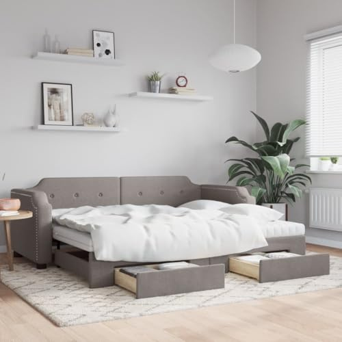 sephironlbb utdragbar dagsäng, med lådor, taupe, 100 x 200 cm tygöverdrag, bäddsoffa med 2 madrasser och förvaringsutrymme för gästrum