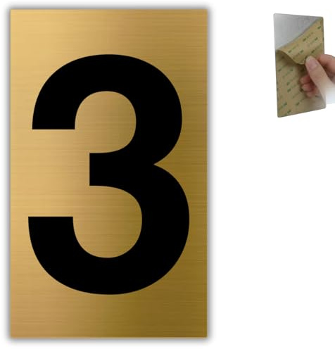 LEIASA | Husnummer - 6x10 cm - Gjuten aluminium - Portalnummerskylt - Nummer för brevlåda - Dörrsiffer Hotell - Adressskylt - Byggnadens nummerskylt - Tjocklek 0,8 mm - Guld (3, 100mm)