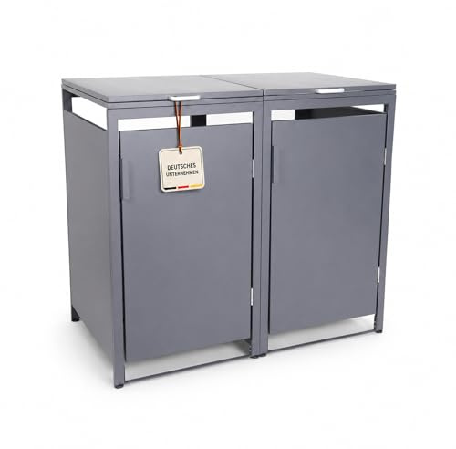 ALBATROS Mülltonnenbox 2er Hauswand | Metall RAL7016, 120-240L, wetterfest | Für 2 Tonnen, verzinktes Metall Anthrazit, offene Rückseite, bessere Belüftung, verstellbare Füße, Hauswandversion
