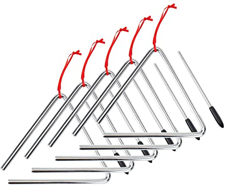 5x XDrum Triangel mit Schlägel - Triangle für Kinder und Musikalische Früherziehung - Schlaginstrument mit 15cm (6) Größe und Klöppel - Stahl Rhythmusinstument für Kindergarten Set
