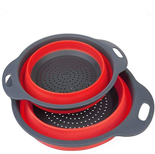 Lifesport Faltbarer Silikon Seiher, 2 Stück Küche Klappbar Silikon Sieb Nudelsieb Abtropfsieb Silikon Filter Gemüse Frucht Korb Für Küche und Camping (Rot)