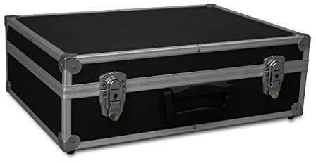 GORANDO® Transport-Koffer in schwarz mit Aluminiumrahmen für Werkzeuge, Kamera, Messgeräte | Schaumstoff-Auskleidung | 10kg belastbar | 440x300x130mm