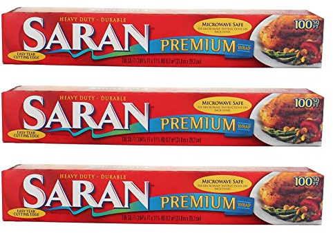 Saran Premium Plastic Wrap, 100 Sq Ft (Pack of 3)