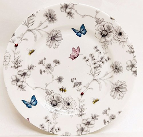 Secret Garden Plates 6 15 cm Set of 2 Fine Bone China Flowers Butterflies Bees Hand Decorated in UK