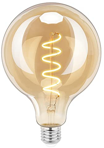 TopLeder Vintage Edison Light Bulb, E27 Edison Screw Bulb Dimmable, 6W Equivalent to 60W, 300LM LED Light, Warm White 2200K, Retro LED Bulb, G125 Large Globe Spiral Filament Bulb, Clear Amber Glass