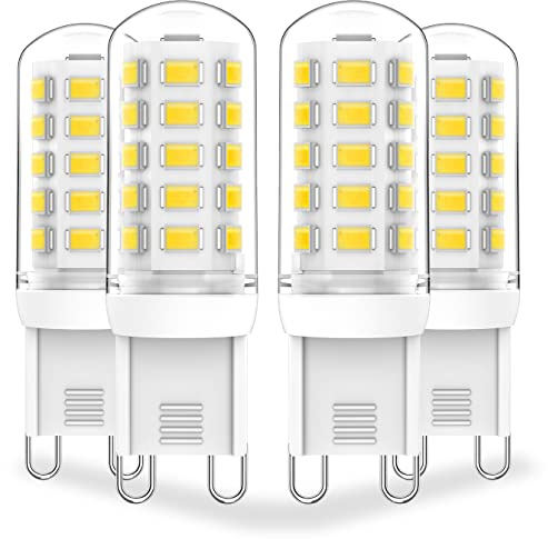 Lososuch Dimmable G9 LED Bulb 6000K Daylight, 3W G9 Base Chandelier Light Bulb Daylight White,20W 25W 30W Halogen Replacement G9 Bi Pin Base,120V 360°Beam 4-Pack