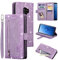 EYZUTAK Wallet Phone Case for Samsung Galaxy S9, Retro Matte 9 Card Holder Slots Zipper Pocket Case PU Leather Magnetic Closure Kickstand with Wrist Strap Shockproof Folio Flip Case - Purple