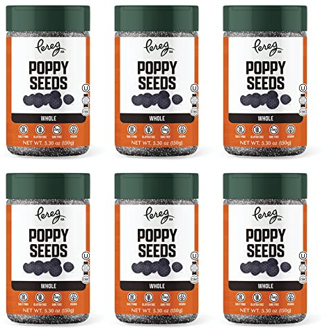 Pereg Natural's Whole Poppy Seeds (5.3 Oz X 6 Pack), Natural Poppy Seeds for Baking, Black Poppy Seeds for Pastries and Salads, Crunchy & Nutty Flavor, Keto-Friendly, Vegan, Non-GMO, Kosher Certified