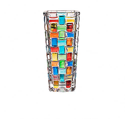 Magcolor Hand Painted Colorful Woven Glass Vase -Crystal Flower Vase- 7.7 inch, Glass Plant Vase for Floral Arrangements, Centerpieces, Weddings, Housewarming, Centerpiece Home Deco