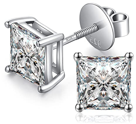 jiamiaoi 18K Weißegold plattiert Ohrstecker Silber 925 mit Schraube Ohrring Stecker, Nickelfrei Zirkonia Diamant Ohrstecker für Herren Damen 4mm-8mm