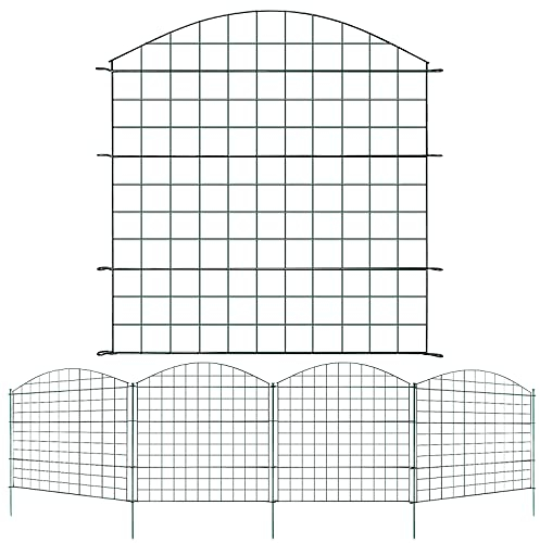 Izrielar Teichzaun Set, Teichzaun Steckzaun mit 11 Zaunelemente-5 Zaunelemente 6 Befestigungsstäben, Länge 3,75 m Oberbogen 5 Stück Metallzaun Grün, Gartenzaun Tiergehege Freigehege