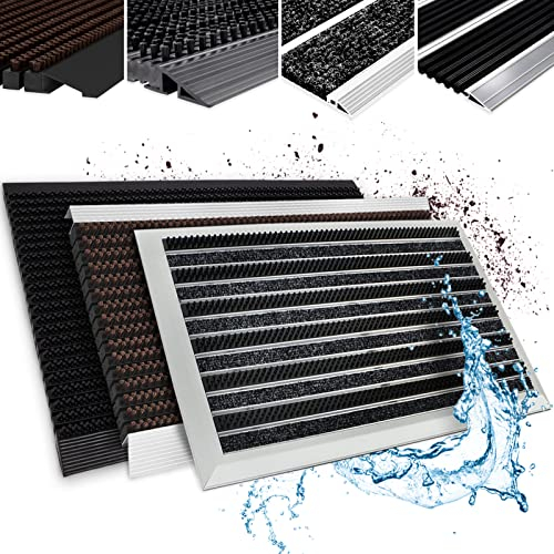 KARAT Fußabtreter für Innen & Außen - Fußmatte mit Hochleistungs-Bürsten - Eingangsmatte - Schmutzfangmatte Schuhabstreifer Türmatte (40 x 60 cm, Power Brush - Grau)