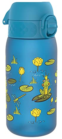 ion8 Kinder Trinkflasche, 350ml, Auslaufsicher, Einhandöffnung, Sichere Verriegelung, Spülmaschinenfest, BPA-frei, Tragegriff, Klappdeckel, Leicht zu Reinigen, Klimaneutral, Froschteich