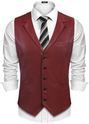 COOFANDY Men's Casual Suit Vest Leather Western Vest Costume Lightweight Waistcoat for Cowboy Party Cosplay