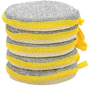 Dishwashing Sponge Block Kitchen Non-stick Oil Brush Pan Artifact Household Dishcloth Double-sided Cleaning Cotton Scouring Pad (Yellow)
