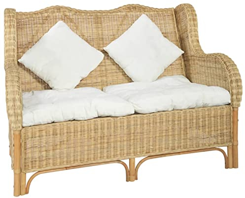 BaraSh 2-Sitzer-Sofa Natur Rattan und Leinen Kleine Sofas FüR Kleine RäUme Lounge Sofa Outdoor 2 Sitzer Sofa Zweisitzer