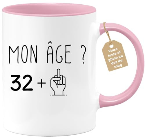 quotedazur Café-Croissant - Mug Personnalisé Tasse Cadeau Noël Anniversaire 33 Ans 1993 Mon Âge Doigt Honneur - Rose/Céramique