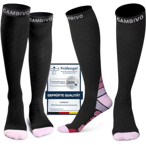 CAMBIVO Kompressionsstrümpfe Damen und Herren 2 Paar, Kompressionssocken Stützstrümpfe für Laufen, Sport, Flug, Reise, Radsport