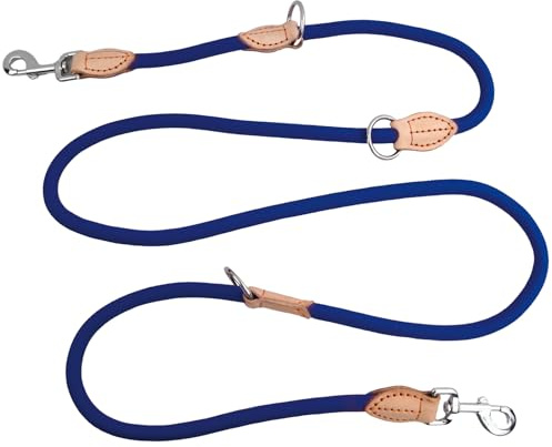 2m Hundeleine mit 2 Karabiner, Nylon Doppelleine, Robuste Trainingsleine Schleppleine, Tragbar Hunde Doppelleine Verstellbar, Übungsleine Dauerhafte für kleine, mittelgroße und große Hunde (blau)