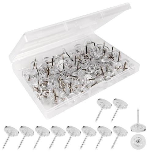 50 Pack Clear Push Pins, Flat Thumb Tacks, Pushpins for Cork Board, Bulletin Board, Wall Hanging (Clear, 50)