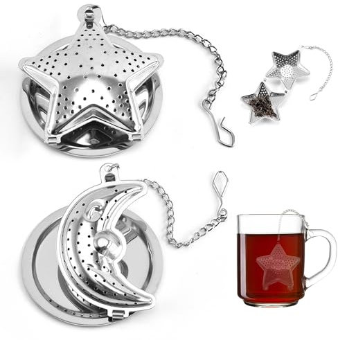 2 Pieces Tea Infuser, Tea Filter, Loose Tea Tea Infuser, Stainless Steel Tea Filter, Star Moon Tea Cup Sieve, Interesting Loose Tea Sieve, Suitable for Teapot, Tea Cup Interesting Tea Sieve