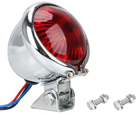 Luz LED trasera para motocicleta, luz de freno roja, 12 V, luces de freno universales, plateadas brillantes con lentes rojas, luz de freno redonda retro para motocicleta