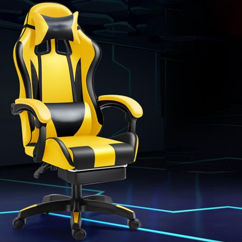 Ergonomischer Gaming Chair, HöHenverstellbar Gamer Stuhl Mit FußStüTzen Armlehne, Drehsessel Mit LendenwirbelstüTze KopfstüTze, BüRostuhl Verstellbar 90-135° 250kg Belastbarkeit, schwarz gelb