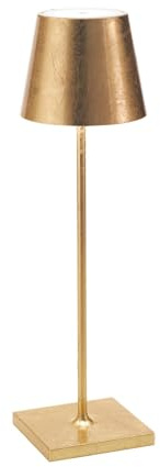 Zafferano Poldina Pro Lamp with Gold Colour Leaf, Rechargeable Cordless Table Lamp with Touch Controls, Indoor Use, 2200-3000 K, Height 38 cm