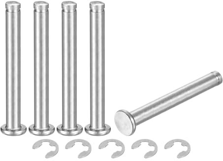 QUARKZMAN 5Set M6x50mm Perno Posizionamento Cilindrico Elastico Albero Acciaio Inossidabile 304, Perno Posizione Cilindro Cerniera Scanalato Testa Piatta con Ring Fissaggio Clip E, Argento