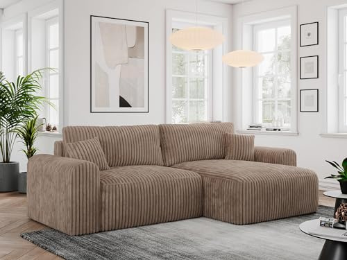 MKS MEBLE Ecksofa Nelson L-Form mit Schlaffunktion & Bettkasten, Schlafcouch 140x225 cm, Wellenfedernfür, Sofa für Wohnzimmer, Couch mit Schlaffunktion - Braun Cord